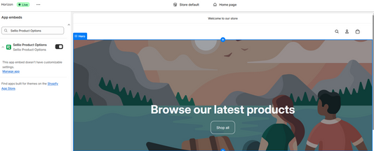 Sellio Product Options App theme enable